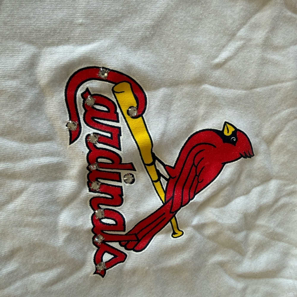 Women's Red and White Short Sleeve X Cardinals Tee w Rhinestones - Picture 3 of 4